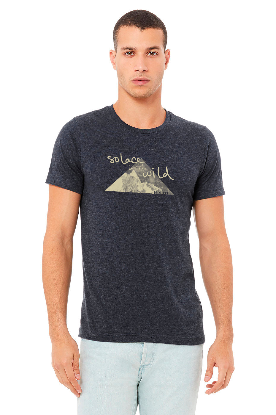 Solace in the Wild unisex tshirt front in heather navy